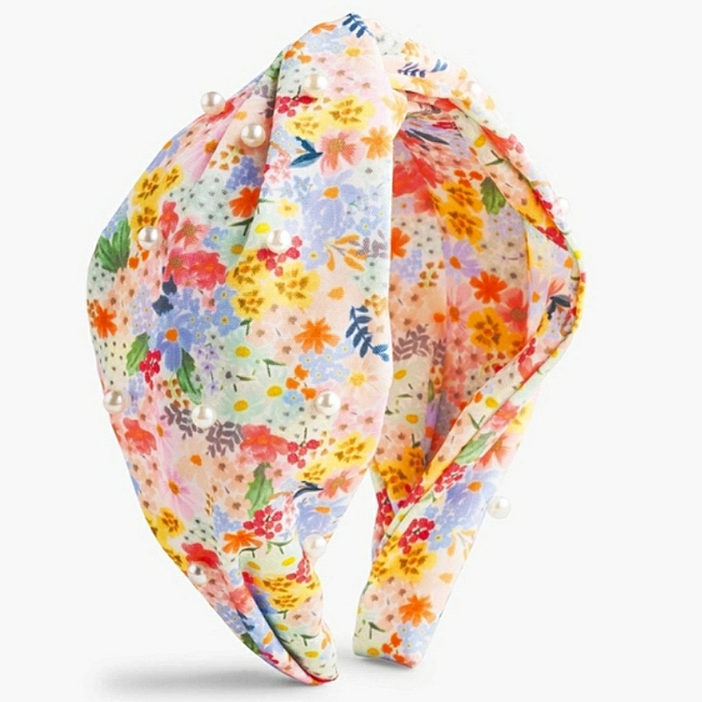 RIFLE PAPER CO. HEADBAND WITH FAUX PEARLS, STYLE: PASTEL MAR